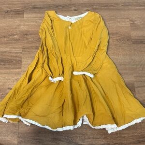 Girls' Yellow Long-Sleeve Ruffle-Trim Casual Dress